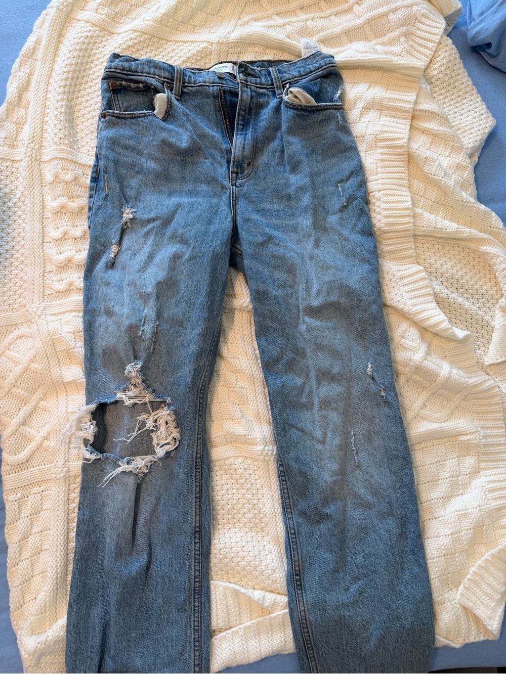 Abercrombie & Fitch Light Blue Straight-Leg Distressed Jeans